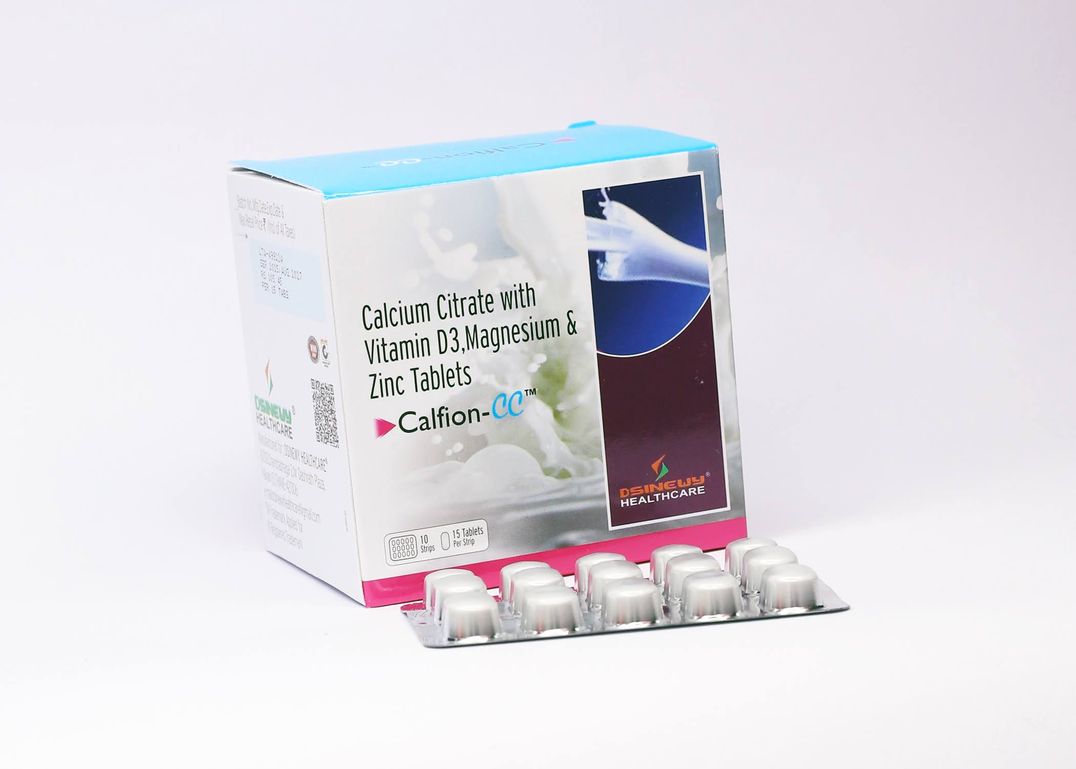 Calfion-CC calcium citrate vitamin D3 magnesium zinc tablets box and strip