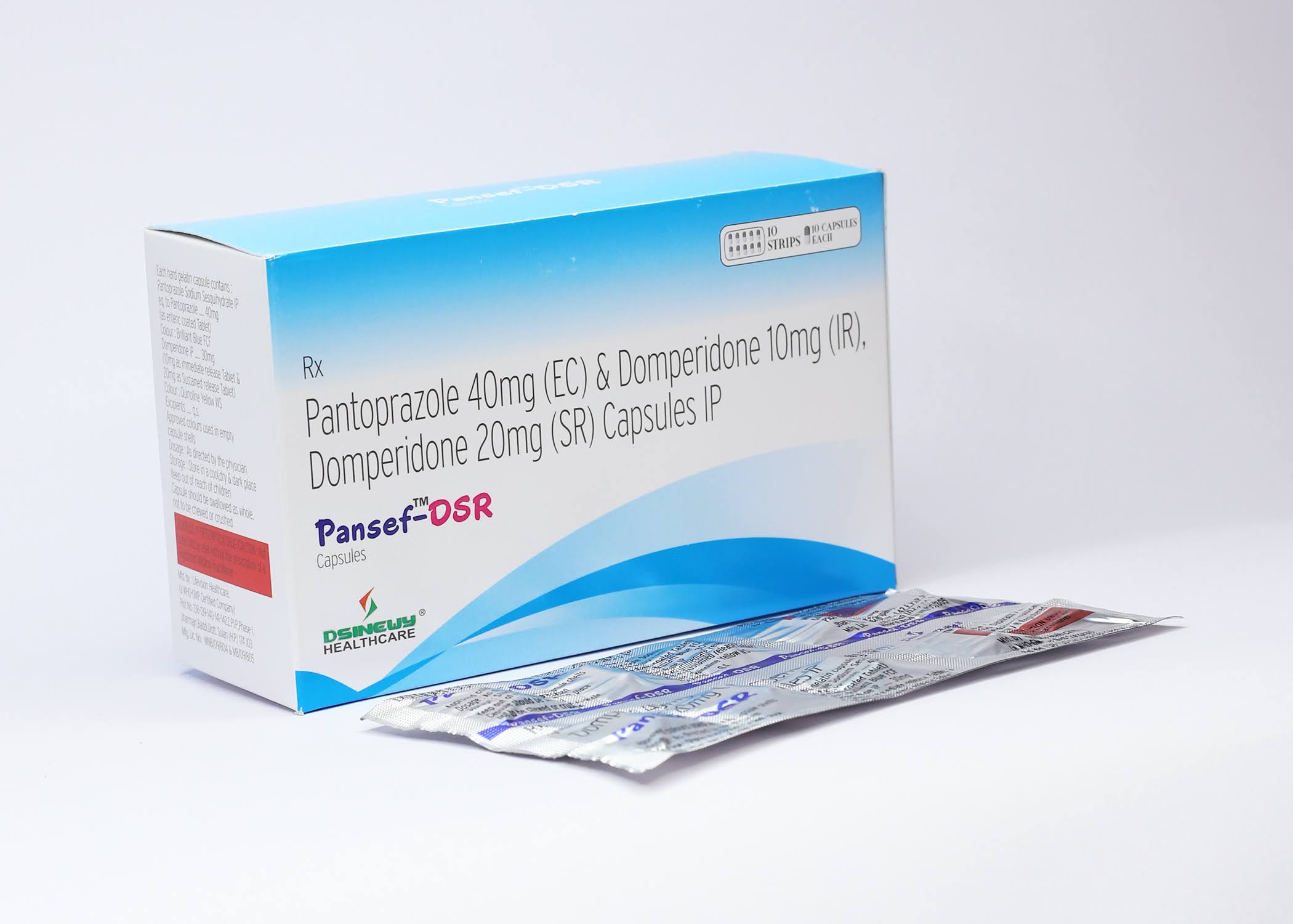 Pansef-DSR pantoprazole domperidone capsules box with blister pack
