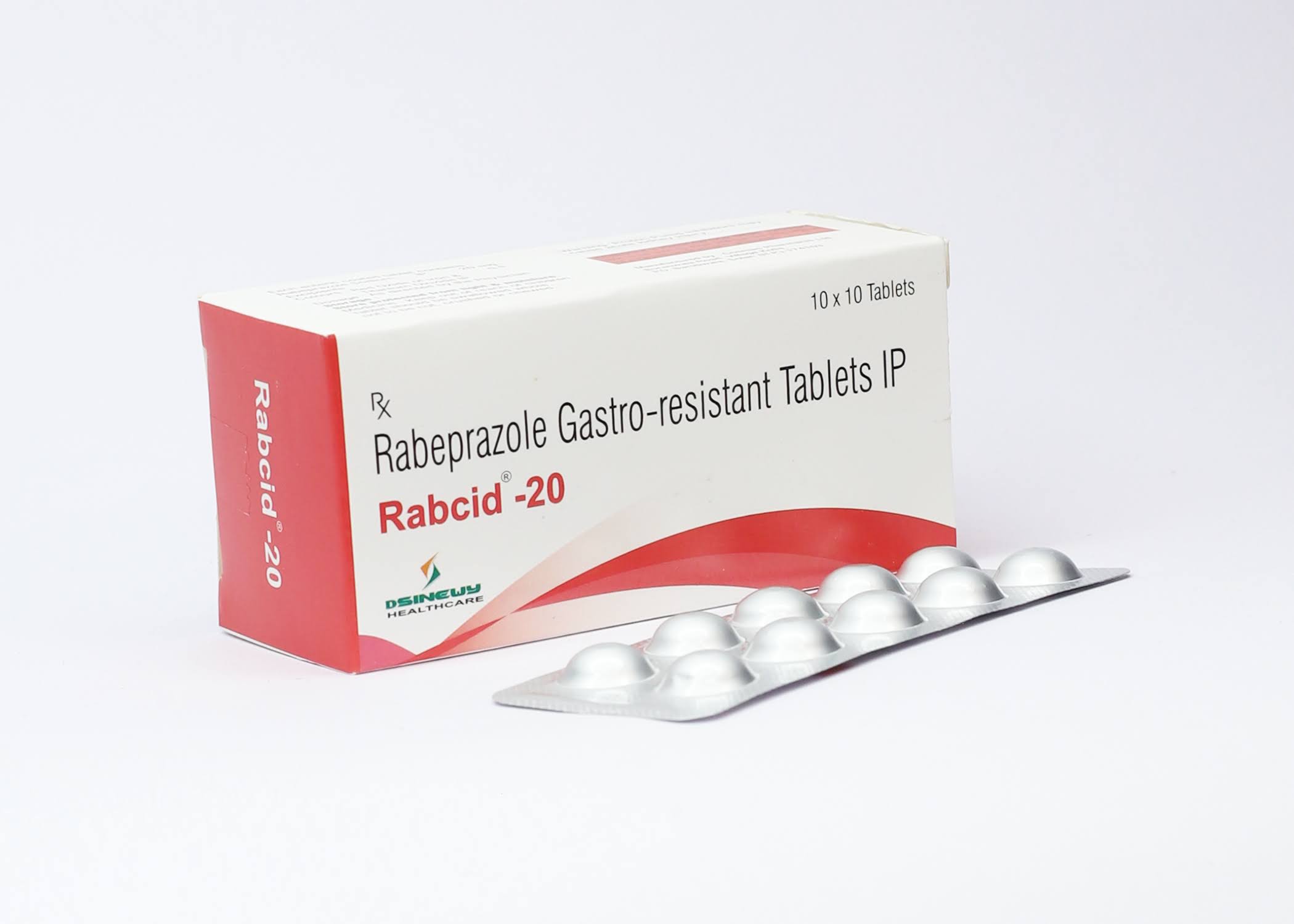 Rabcid-20 rabeprazole gastro resistant tablets box and blister strip