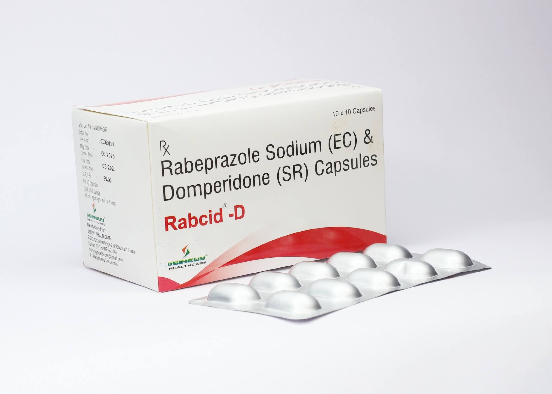 Rabcid-D rabeprazole domperidone capsules packaging with blister strip